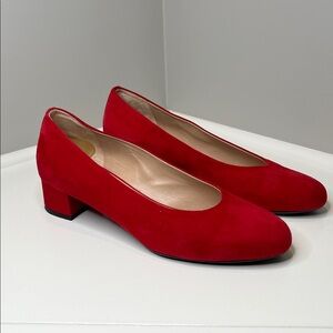 Hobbs London Block Heel Round Toe Red Suede Pumps